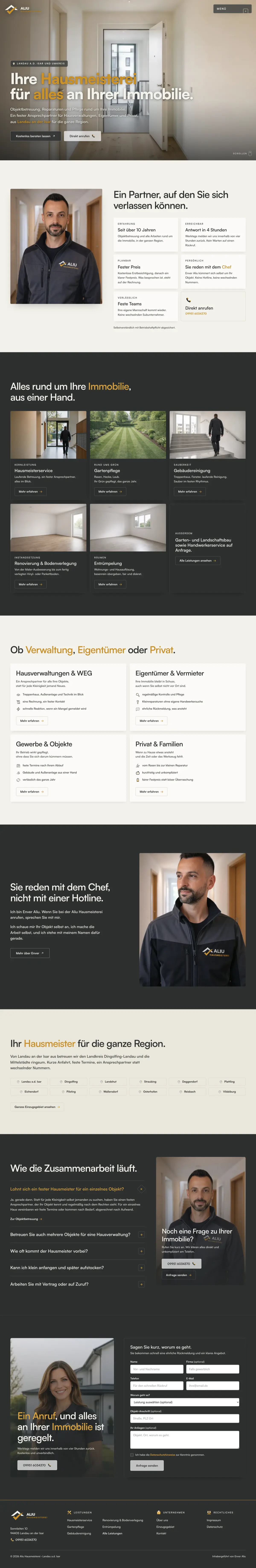 Website der Aliu Hausmeisterei, von Brandea gebaut